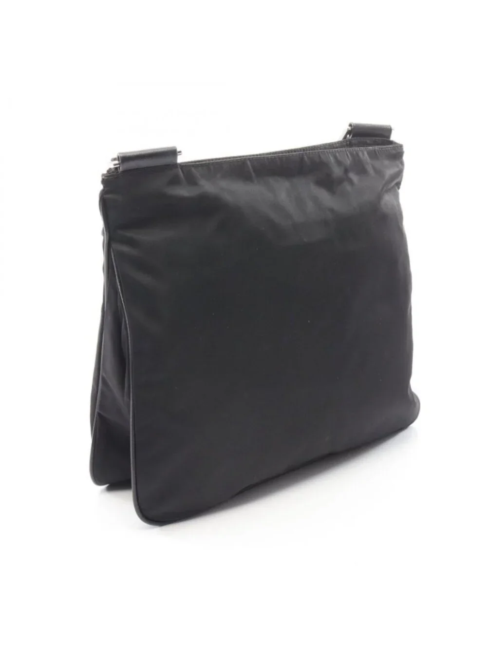 Prada Shoulder Bag Tessuto Saffiano Black Nylon Leather Triangle Logo